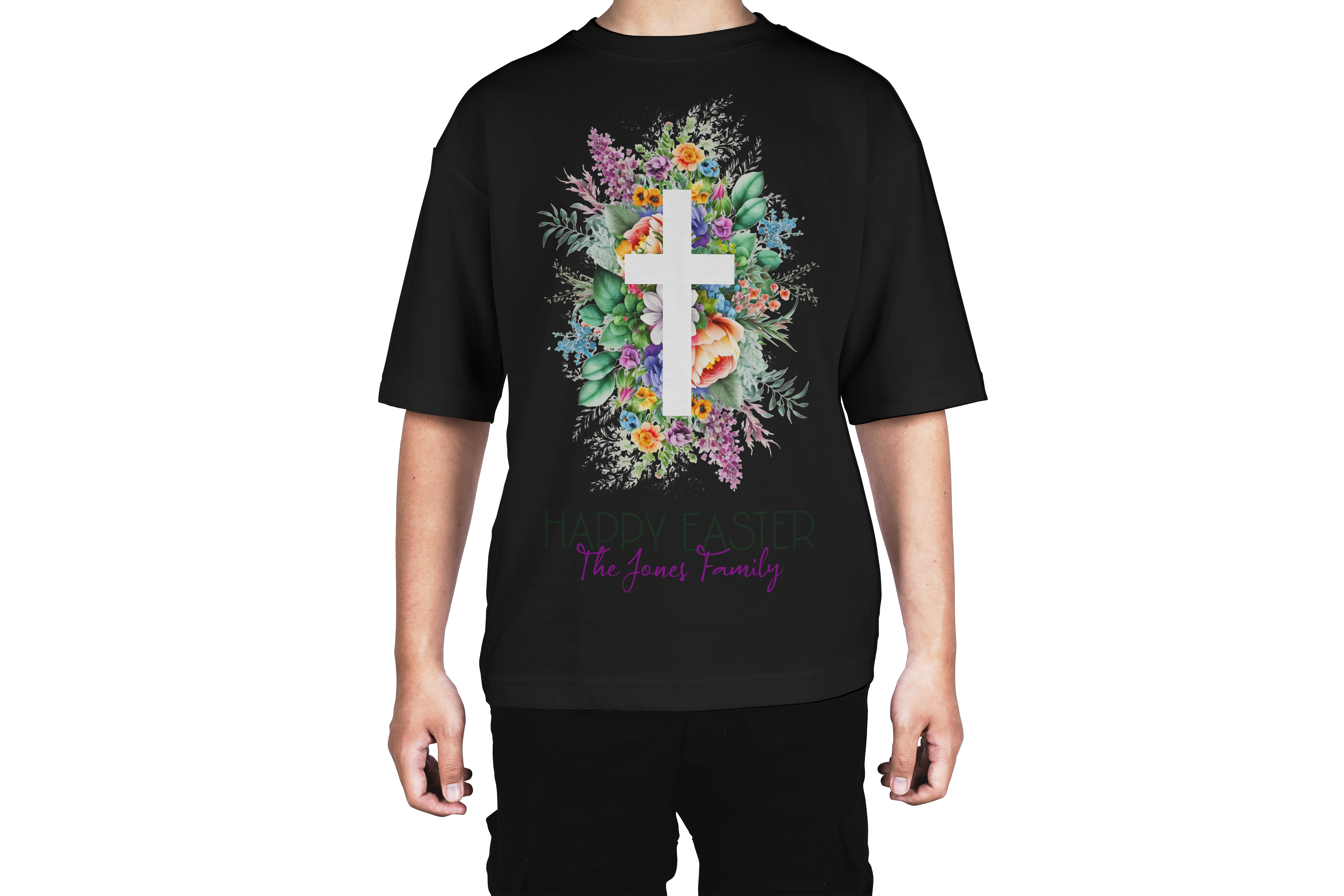 Happy Easter Floral Cross Tee